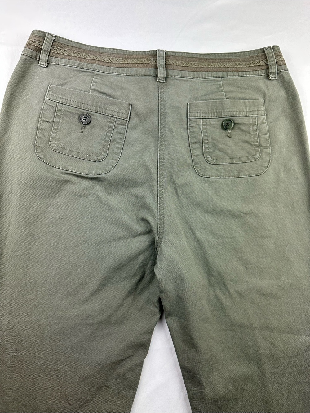 Cleo Olive Green Capris Cropped Khaki Pants Mid Rise Utility Chino Boho 10